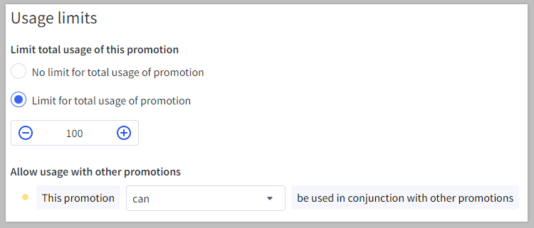 Automatic promotion usage limit settings.