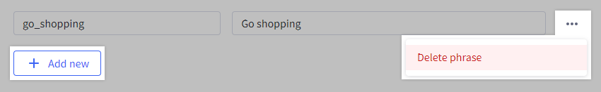 Add new button and Action menu drop-down with Delete phrase highlighted.