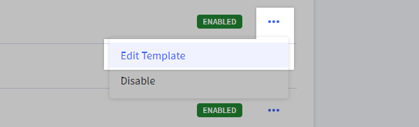 Action menu drop-down with Edit Template highlighted.