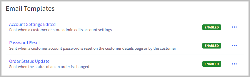 Email templates in the control panel.