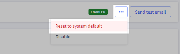 Action menu drop-down with Reset to system default highlighted.