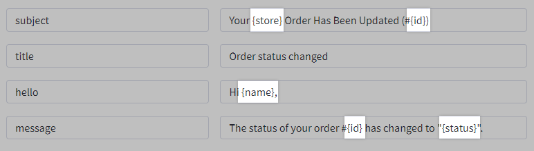 Highlighted variables in template phrases.