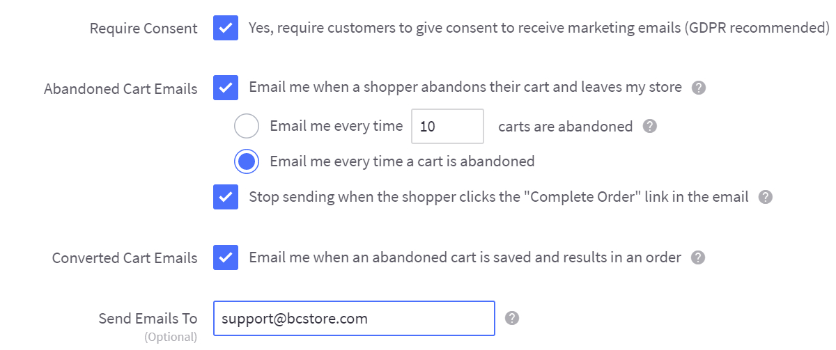 Abandoned Cart notification settings