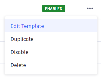 The expanded settings menu next to an email template