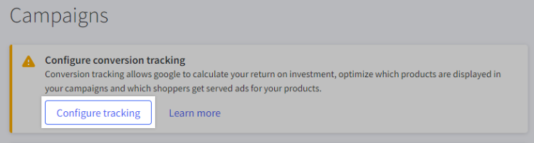 The Configure conversion tracking banner with Configure tracking highlighted.