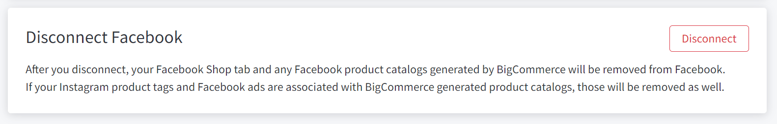 The Disconnect button under the Overview tab in Meta for BigCommerce