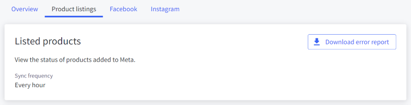 The Download error report button under the Product listings tab in Meta for BigCommerce