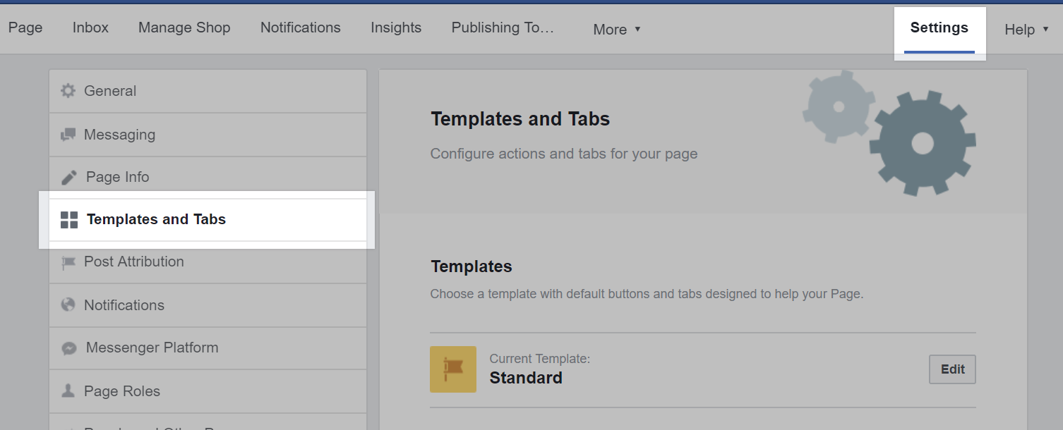 Templates and Tabs settings in Facebook