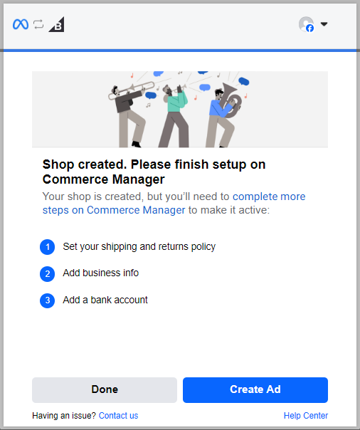 Facebook connected to BigCommerce successfully