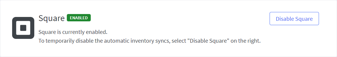 The disable Square button on the settings page