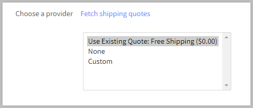 Shipping methods list.