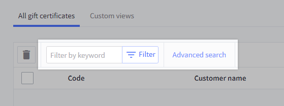 Filter by keyword and Advanced search highlighted.