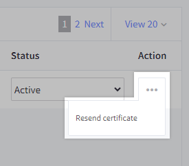 Resend certificate in the Action menu.