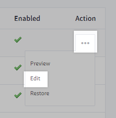Action menu drop-down.