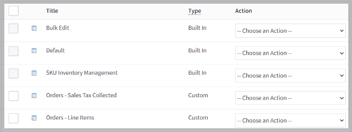 A list of built-in and custom export templates for orders