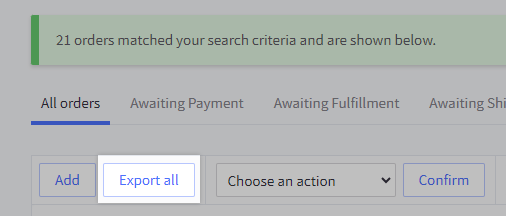 The Export all button highlighted on the search results.