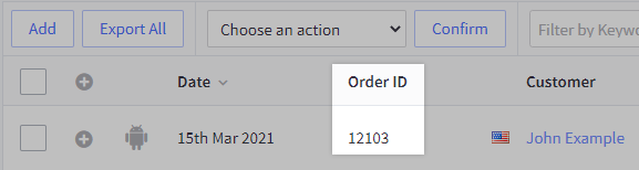 Example of an Order ID