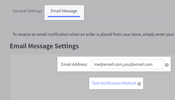 Email address field in the email message settings tab