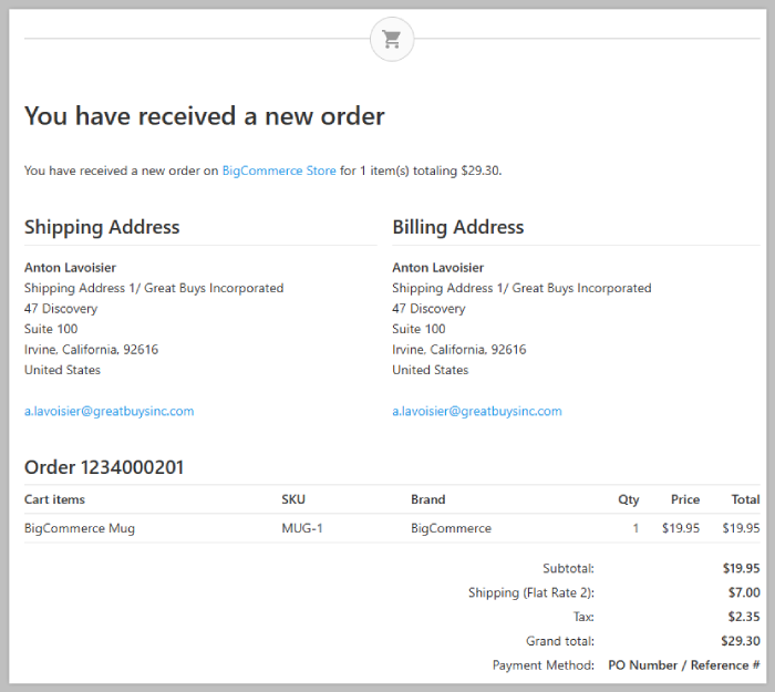 New order notification