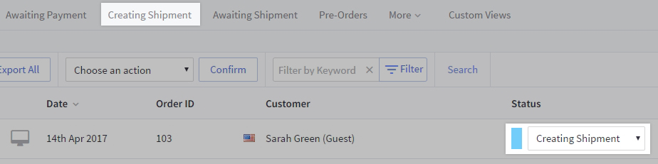 View order screen