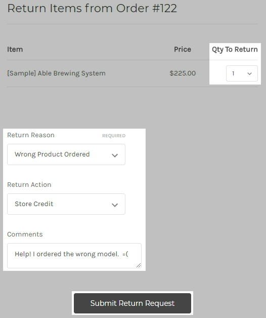 Example returns form