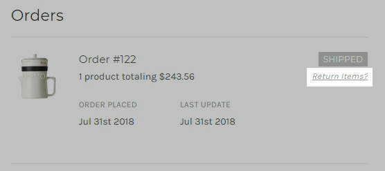 Example order with the Return Items link highlighted