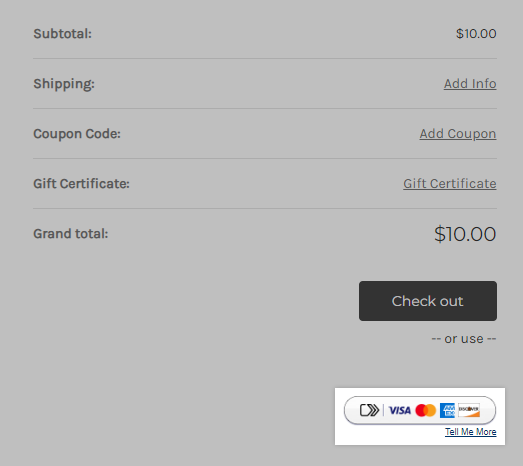 Example of the Visa Click to Pay button in the cart page