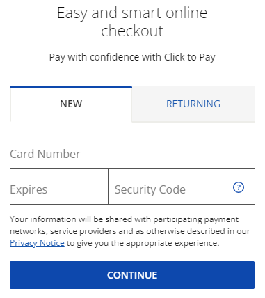 Example of the Visa Click to Pay window