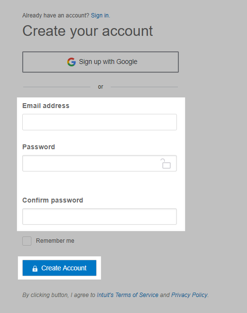 Account creation for new QuickBooks accounts