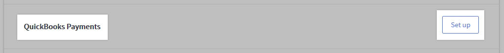 The Setup button for QuickBooks Payments in the Online Payment Methods section