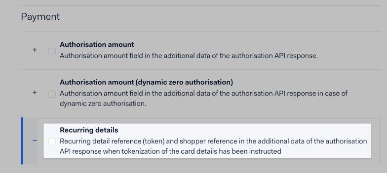 Recurring Details setting within the Adyen customer area.