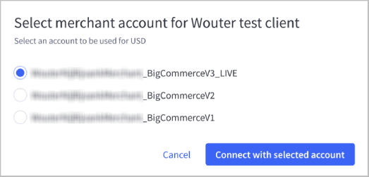 Select the merchant account to use with the selected currency in BigCommerce.