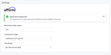 Configurable Affirm Settings