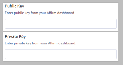 The API key fields in Affirm Settings