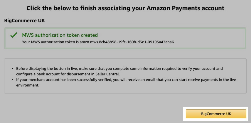 Final step of the associate Amazon account portion of EU setup