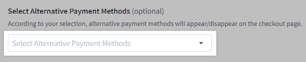 The alternative payment methods dropdown menu.