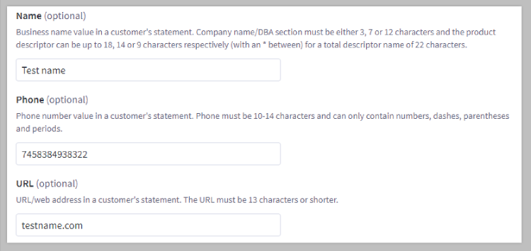 Dynamic Descriptor fields in Braintree settings