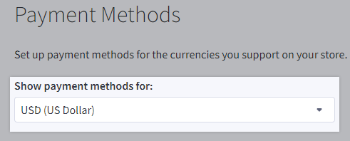 The drop-down menu to select which currency you are connecting Braintree with