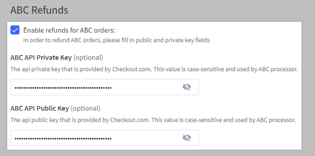 The checkbox and API key fields to support refunds on previous orders after upgrading.