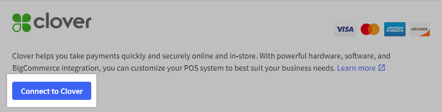 Clover Payments tab with Connect to Clover highlighted.