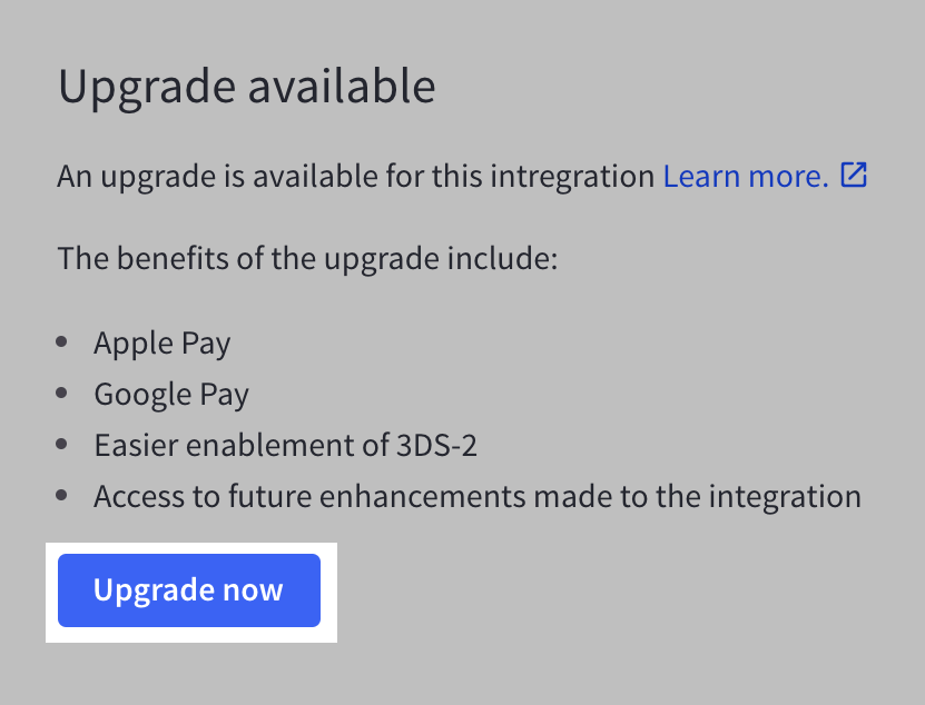 Click Upgrade now to move to the V2 integration.