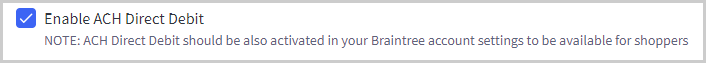 The Enable ACH Direct Debit checkbox in the control panel.