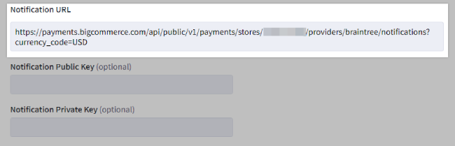 Copy the Notification URL in your Braintree settings.