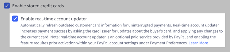  The checkbox setting to enable Real-time Account Updater