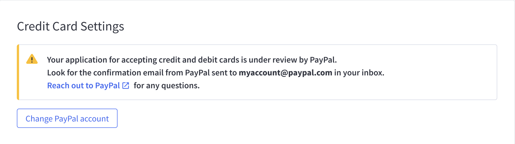 Approval status message in PayPal settings