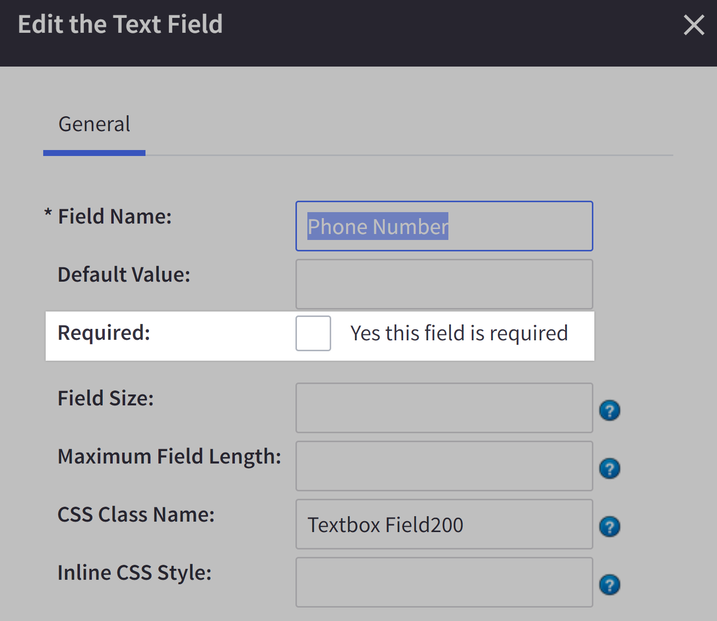 The built-in Phone Number field setting