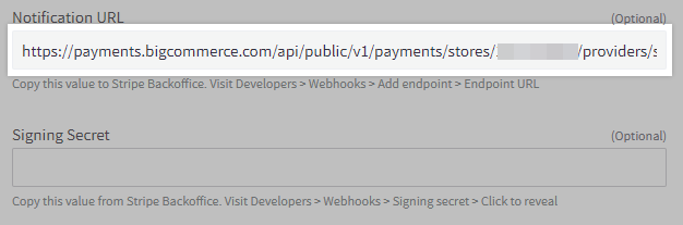 Copy the Notification URL from Stripe Settings in your control panel.