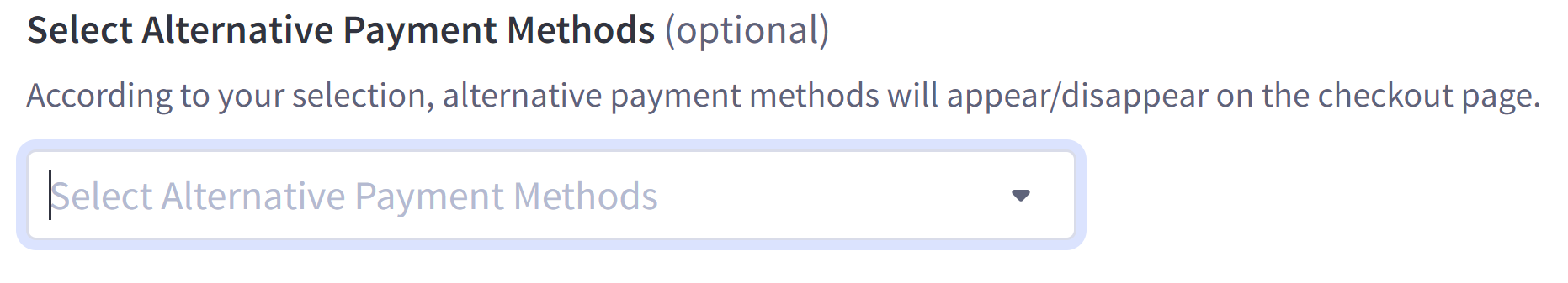 The alternative payment methods dropdown menu.