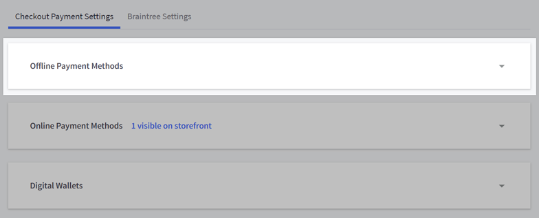 Offline payment methods highlighted in the control panel