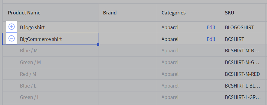 Expand a product to edit variants in bulk.